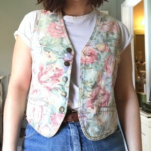 Vintage floral denim vest